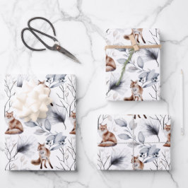 Rode Vos Waterverf Bos Botanische Kerst Inpakpapier Vel