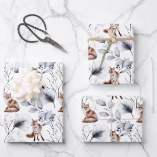 Rode Vos Waterverf Bos Botanische Kerst Inpakpapier Vel