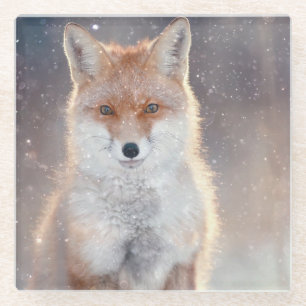 Rode vos, winterbos, schilderachtig illustratie. glazen onderzetter