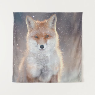 Rode vos, winterbos, schilderachtig illustratie. wandkleed
