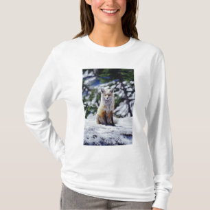 Rode Vos zittend op sneeuwbank, Vulpes, Mt. T-shirt
