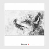 Rode Vos Zwart en Wit Aquarel 01 Sticker (Vel)