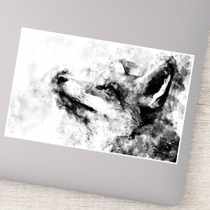 Rode Vos Zwart en Wit Aquarel 01 Sticker
