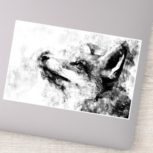 Rode Vos Zwart en Wit Aquarel 01 Sticker