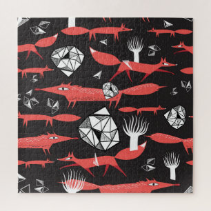 Rode vossen: donkere achtergrond naadloos. legpuzzel