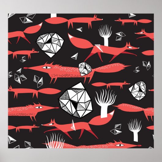 Rode vossen: donkere achtergrond naadloos. poster (Voorkant)