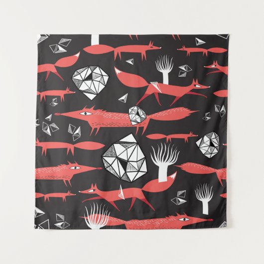 Rode vossen: donkere achtergrond naadloos. wandkleed (Voorkant)