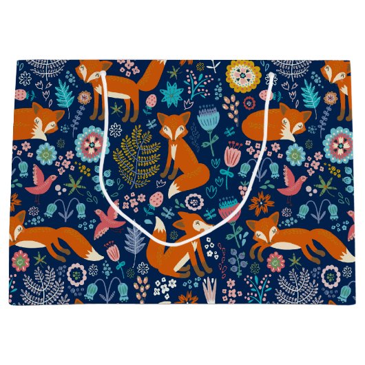 Rode vossen en bloesems groot cadeauzakje (Voorkant)