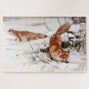 Rode Vossen in de Wintersneeuw (door Wilhelm Kuhne Legpuzzel