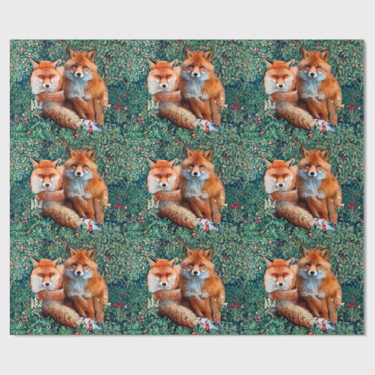 RODE VOSSEN IN GROEN GEBLADERTE EN BLOEMEN Bloemen Cadeaupapier (Vlak)