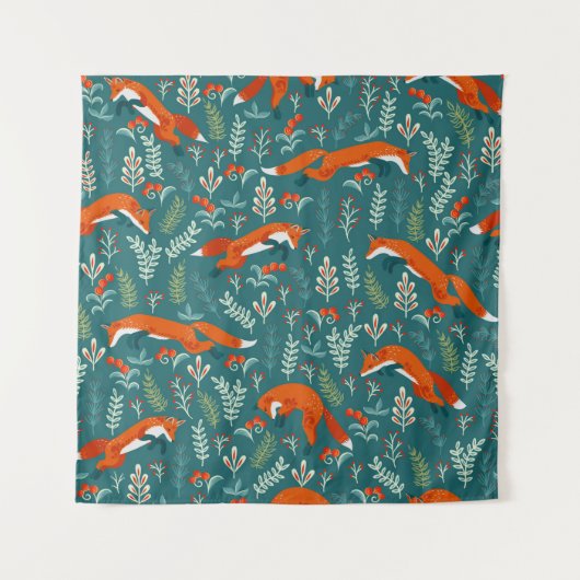 rode vossen met siervoorwerpen, naadloos patroon wandkleed (Voorkant)