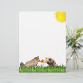 Rode vossen stoeien met zonnebloem briefpapier (Staand voorkant)