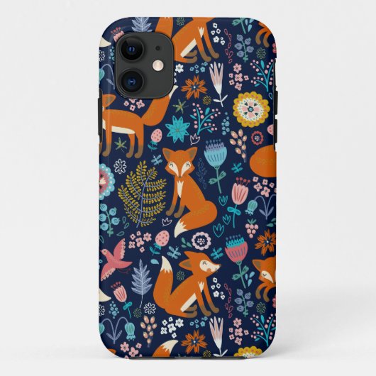 Rode Vossen Vogels & Kleurrijk Bloemen Patroon Case-Mate iPhone Case (Achterkant)