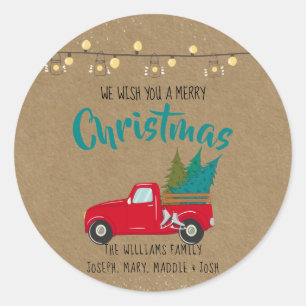  Rode Vracht met kerstbomen op Kraft Ronde Sticker