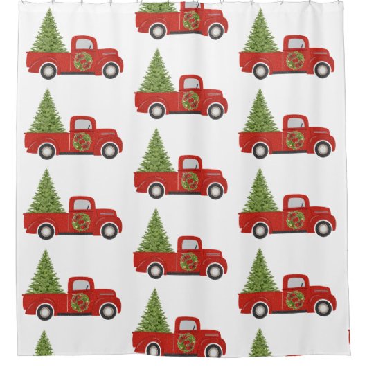  Rode Vracht met kerstboom Douchegordijn (Voorkant)