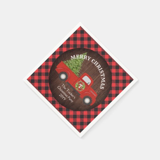  Rode Vracht met kerstboom Servet (Hoek)