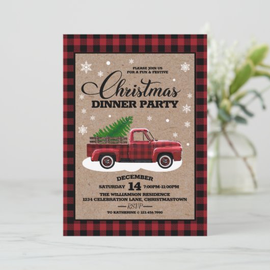  Rode Vracht Rustisch Land Kerstdiner Kaart (Staand voorkant)