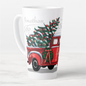  Rode Vracht Vroege Kerstmonogram Naam Latte Mok (Linkerhoek)