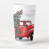 Rode Vracht Vroege Kerstmonogram Naam Latte Mok (Voorkant)