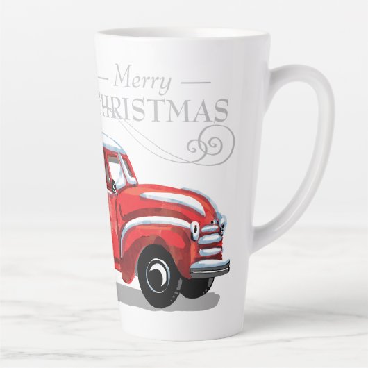  Rode Vracht Vroege Kerstmonogram Naam Latte Mok (Rechts)