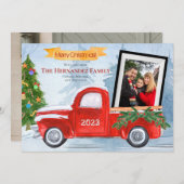 rode vrachtwagen 2 foto Vrolijk kerstfeest Feestdagenkaart (Voorkant / Achterkant)