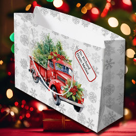  Rode Vrachtwagen Aangepaste Naam Label Kerstsneeu Groot Cadeauzakje