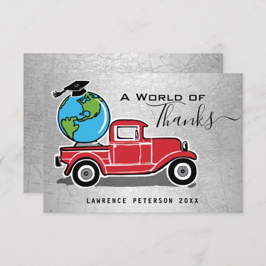 Rode Vrachtwagen Afstudeerder Pet Wereld Afstuder Bedankkaart (Voorkant / Achterkant)