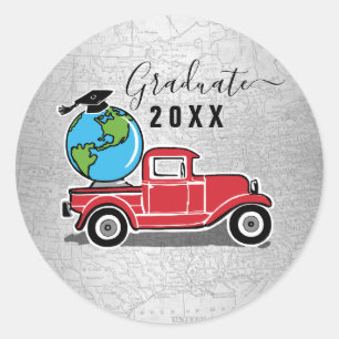  Rode Vrachtwagen Afstudeerder Pet Wereld Wereldbo Ronde Sticker
