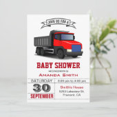 Rode vrachtwagen babyshower uitnodiging (Staand voorkant)