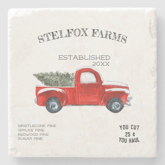  rode vrachtwagen boerderij familienaam Onderzette Stenen Onderzetter (Voorkant)