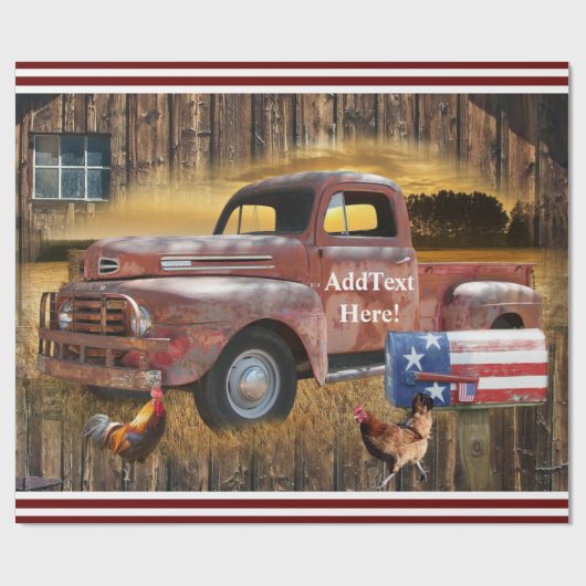 Rode Vrachtwagen Boerderij Haan Boerderij Cadeaupapier (Vlak)