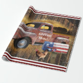 Rode Vrachtwagen Boerderij Haan Boerderij Cadeaupapier (Uitgerold)