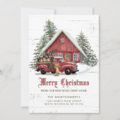 Rode Vrachtwagen Boerderij Honden Kerst Verhuizen Aankondiging (Voorkant)