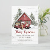 Rode Vrachtwagen Boerderij Honden Kerst Verhuizen Aankondiging (Staand voorkant)