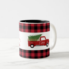 Rode Vrachtwagen Buffel Plaid Kerstmis Tweekleurige Koffiemok