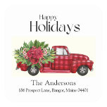 Rode Vrachtwagen Custom Christmas Adresetiketten Vierkante Sticker<br><div class="desc">Mooie  Rode Truck met Kerstboeket Vakantieplein Adres Stickers! Perfecte vakantie envelop afdichtingen...  Eenvoudige online personalisatie! Afmetingen: 1, 5 inch/20 per vel Ook verkrijgbaar in 3 inch/6 per vel Gedrukt op wit zuurvrij papier Levendig full-color,  full-bleed bedrukking Krasbestendig voorkant,  gemakkelijk schil-and-stick achterkant Verkrijgbaar in een matte of glanzende afwerking</div>