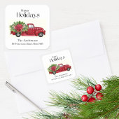 Rode Vrachtwagen Custom Christmas Adresetiketten Vierkante Sticker