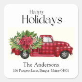 Rode Vrachtwagen Custom Christmas Adresetiketten Vierkante Sticker (Voorkant)