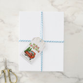 Rode vrachtwagen dennenbomen,Confetti,Prettig kers Cadeaulabel (Met Touw)