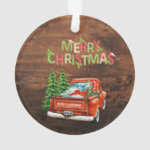 Rode vrachtwagen dennenbomen onze eerste kerst hou ornament (achterkant)
