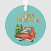 Rode vrachtwagen dennenbomen onze eerste kerst ornament (achterkant)