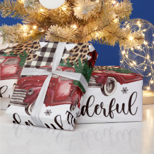 Rode vrachtwagen, dennenboom  cadeaupapier