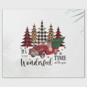 Rode Vrachtwagen, Dennenboom Cadeaupapier (Vlak)