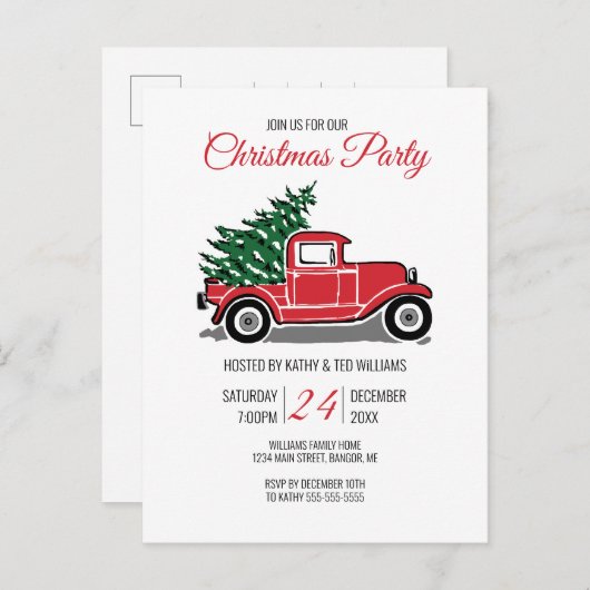  rode vrachtwagen dennenboom kerstfeest uitnodiging briefkaart (Voorkant / Achterkant)