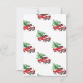 Rode vrachtwagen dennenboom sneeuw,lichtjes kerstf kaart (Achterkant)