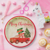 Rode Vrachtwagen Elegant Rustiek Vrolijk Kerstfee Papieren Bordje (Feest)
