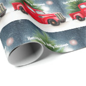 Rode  vrachtwagen en aangepaste boomvakantie cadeaupapier (Rol Hoek)