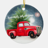 Rode  vrachtwagen en aangepaste boomvakantie keramisch ornament (Voorkant)
