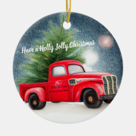 Rode  vrachtwagen en aangepaste boomvakantie keramisch ornament