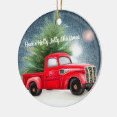 Rode  vrachtwagen en aangepaste boomvakantie keramisch ornament (Links)